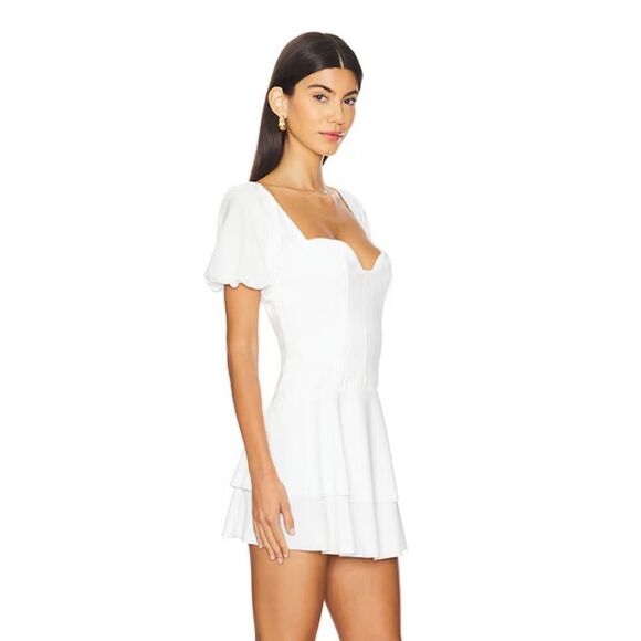 NWT SNDYS Barcelona Dress white mini puff sleeve Revolve M - Picture 2 of 9